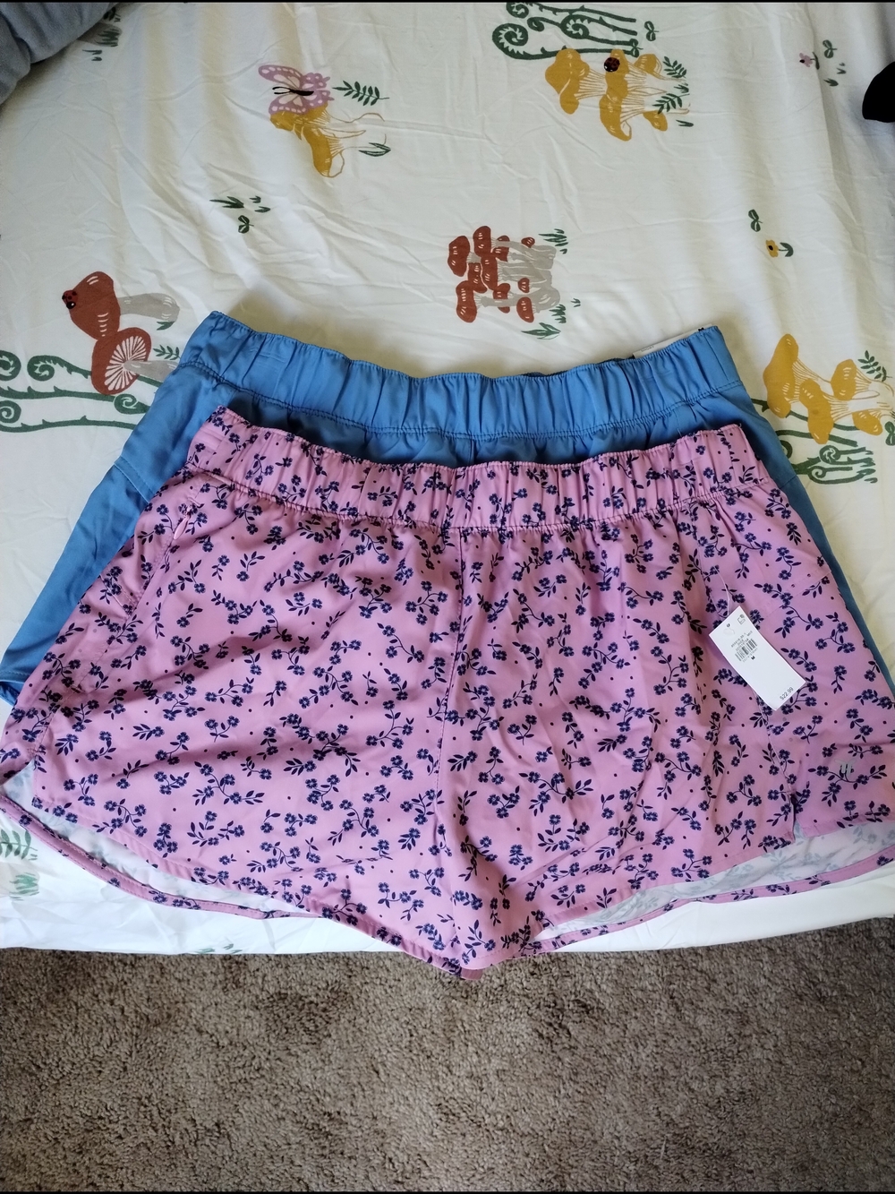 Women’s M Pink Floral And Light Blue Old Navy Active Shorts - Sold As Set